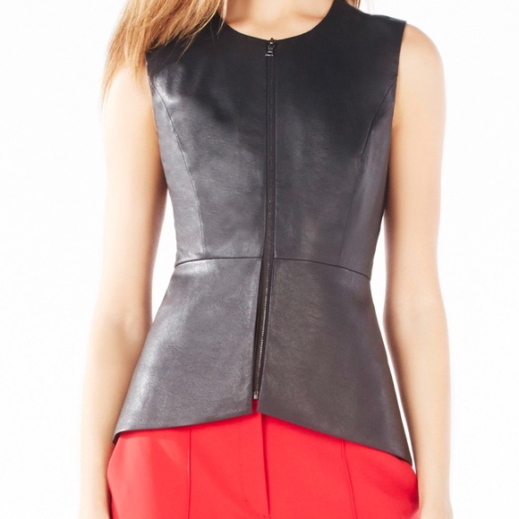 bcbg faux leather peplum top